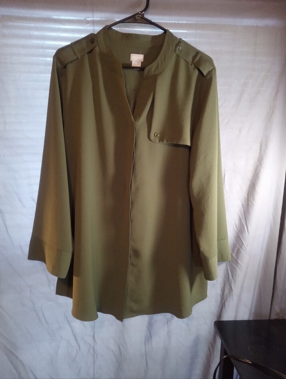 Chico's Women's Olive Green Utility Button-Front Blouse